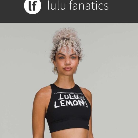 Lululemon GRAPHIC Energy High-Neck Longline Bra sz 4 B C D Black ED CURTIS - Picture 1 of 4